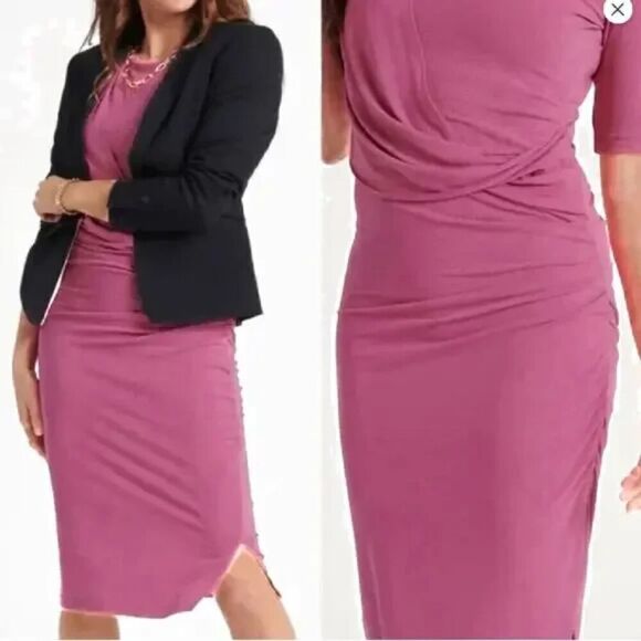 Betabrand Lavender Purple Draped Jersey Knit Rouched Detail Midi Dress size 2XL - Picture 1 of 9